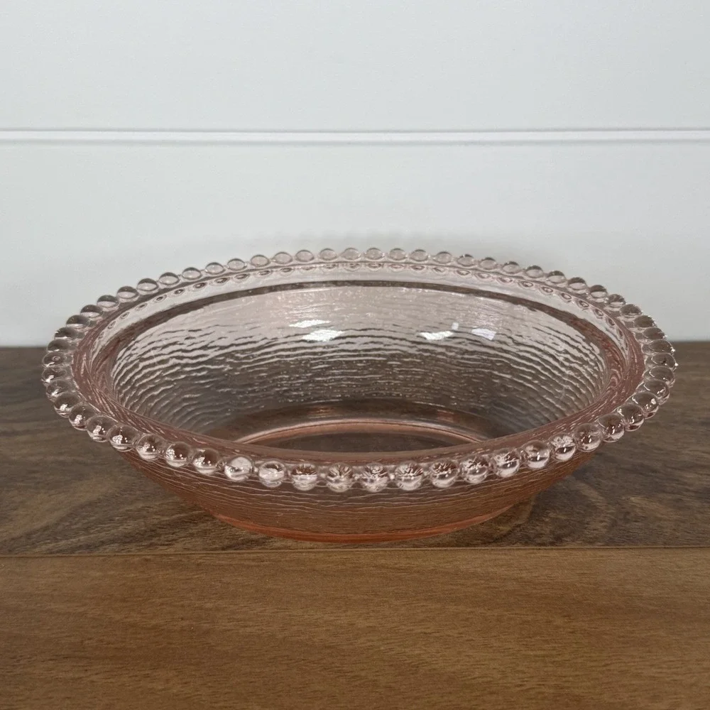 Vintage Indiana Glass Peach/ Pink Hen On A Nest Beaded Edge BOTTOM ONLY 7